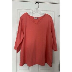 NWOT Quacker Factory peach scalloped vneck 3/4 sleeve women’s shirt top 1X XL